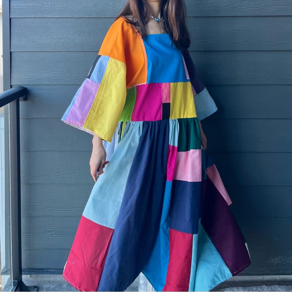 Handmade Quilted Patchwork Colorblock Dress SKU 02263 - Picture 4 of 16